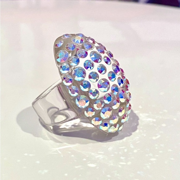 Large Crystal Statement Ring For Women Embellished With Aurora Borealis Crystals - Picture 5 of 10